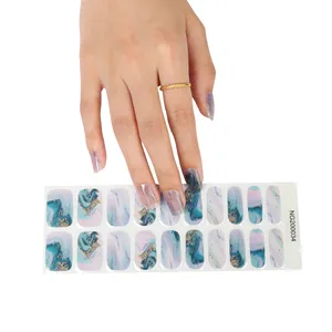 Blue Marble Semi Cured Nail Gels Strips NG200034 UV Nail Gel Wraps With Lamp