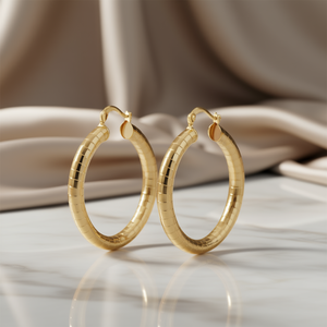 E4426 Orecchini a cerchio dorati da donna, stile classico, da indossare tutti i giorni, gioielli placcati in oro - Product Image 2