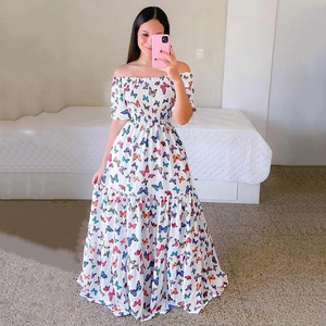 Mode dames longue été une épaule robe florale femmes vêtements Textile robes décontractées femmes Maxi robes - Product Image 3