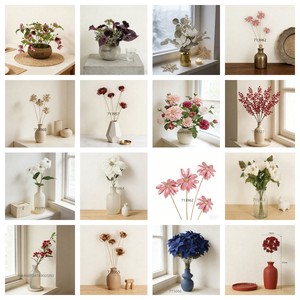 Bouquet de marguerites rouges au toucher réel avec feuillage vert dans un vase en verre ambré, marguerites artificielles pour la décoration intérieure toute l'année dans un style campagnard - Product Image 6