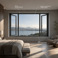 Fenêtre à battant et porte coulissante en aluminium à rupture de pont thermique et double vitrage insonorisé pour la rénovation d'appartements, bureaux et hôtels