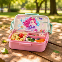 Boîte à bento en plastique scellée à 3 compartiments UV Cartoon Independent avec cuillère en PP 950 ml