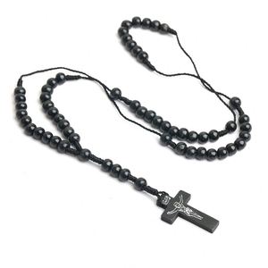 Rosario Católico de Cuentas de Pino Natural con Cruz, Collar de Rosario para Hombres y Mujeres, Joyería Cristiana al por Mayor, Regalos de Iglesia para Pascua - Product Image 1
