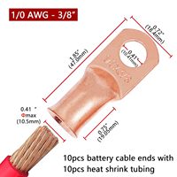 10 pièces 1/0 AWG-3/8 pouces Cosses de câble de batterie / Cosses de câble robustes / Connecteurs à anneau avec gaine thermorétractable