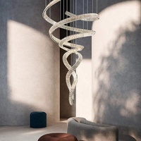 Lustre LED en cristal spirale de luxe moderne, grand luminaire pour salon à plafond haut, élégant, inspiré de l'art, style ruban