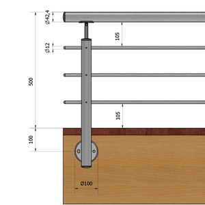 Fijación lateral de acero inoxidable satinado AISI 304, altura baja, 50, 3 redondos, Ø 42,4 con travesaños PARA RIELES - Product Image 1