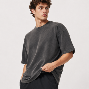 Fabricant OEM ODM personnalisé, impression de logo, vente en gros, t-shirts pour hommes en coton 100% lavé, coupe ample, surdimensionnés, 250 grammes - Product Image 3