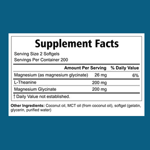 Gélules de L-théanine OEM ODM avec glycinate de magnésium et huile de noix de coco MCT pour un meilleur repos - Vitamines pour adultes 200 mg par portion - Product Image 2