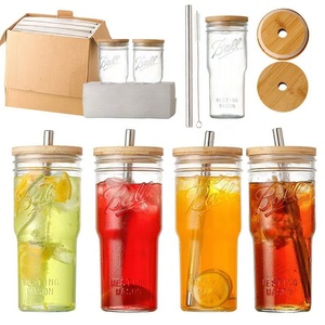 Vaso de Vidrio Tipo Mason Jar de 24oz con Tapa de Bambú y Pajita <span class=keywords><strong>para</strong></span> Café, Restaurante, Auto y Hogar, Reutilizable <span class=keywords><strong>para</strong></span> Bebidas Frías y Smoothies - Product Image 3
