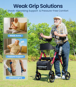 आर्मरेस्ट सपोर्ट के साथ फोल्डेबल सीनियर पुश कार्ट कार बुजुर्गों के चलने में सहायता के लिए हल्के फ्रेम चार पहियों - Product Image 3
