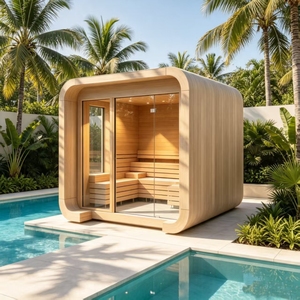 Sauna Exterior Cuadrada Hemlock con Conducción Térmica Lenta, No Es Caliente <span class=keywords><strong>al</strong></span> Tacto, Sensación Suave a <span class=keywords><strong>Mediodía</strong></span> en Verano - Product Image 1