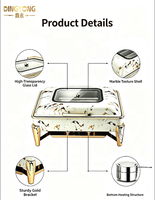 Matériel de restauration pour hôtels et mariages : Ensemble de chafing dish de luxe 9L et 6L en marbre blanc et or, chauffe-plats de buffet en acier inoxydable pour traiteur
