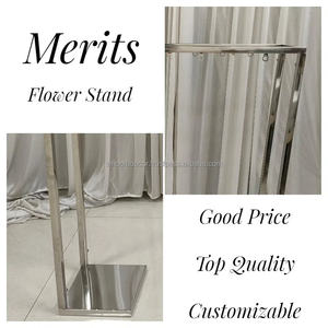 Support à fleurs rectangulaire en fer argenté lisse avec design miroir pour centre de table de mariage - Product Image 2