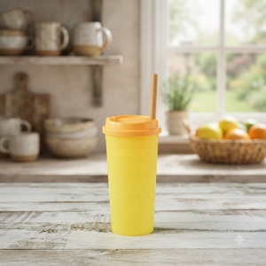 Gobelet jetable en plastique PP avec couvercle, récipient empilable pour boissons à emporter (eau, jus, café, thé) et usage quotidien - Product Image 1