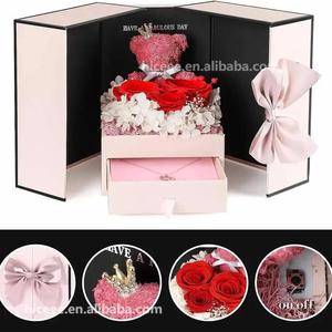 Factory Hot <strong>Sales</strong> Preserved Flowers Ring Necklace Box for Valentine's Mother's Day Gift <strong>Moss</strong> Bear <strong>Rose</strong> Drawer Jewelry Box - Product Image 3