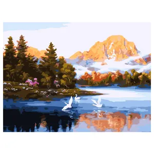 Peinture à l'huile Paysage Thème Montagnes Forêts Et Rivière Image Toile Art Mur Art Peinture Décorative Sur Toile