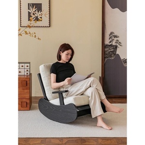 Fauteuil à bascule simple en bois massif de style nordique rétro, en tissu, pour personne paresseuse, fauteuil inclinable pour adulte, pour balcon, chambre, loisirs, usage domestique, léger - Product Image 4