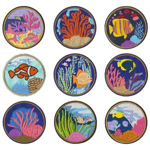 Iron-on Embroidered Colorful Marine Life Seaweed Cartoon <b>Ornamental</b> Fish Round Cloth Patch for Clothes Hats - Product Image 2