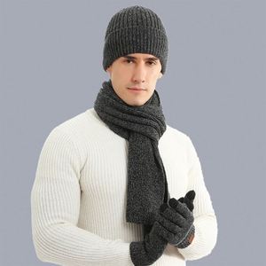 Ensemble Chaud Homme Automne Hiver : Bonnet, Écharpe et Gants en Jacquard Tricoté Épais - Product Image 1