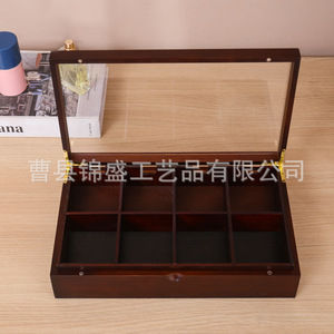 Divided Wooden Jewelry Box Walnut Color Rectangle Classic Style For <b>Rings</b> Necklaces Earrings <b>Storage</b> - Product Image 1