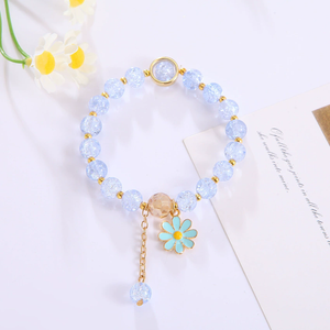 Summer Style Cracked Glass Beaded Daisy Pendant <strong>Bracelet</strong> Elastic Hand <strong>String</strong> for Women N96151 - Product Image 5