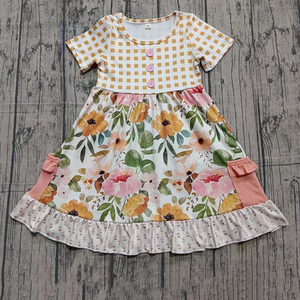 GLD1588 RTS Vestido de verano transpirable hasta la rodilla para niña, con flores pequeñas naranjas y manga larga, conjunto para hermanas - Product Image 6