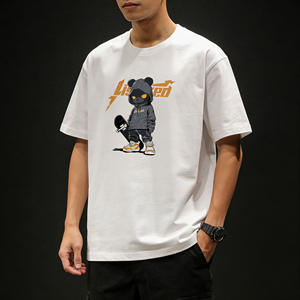 Camiseta blanca con estampado de oso patinador, camiseta unisex holgada, ropa informal de calle, Top informal con cuello redondo Q224 - Product Image 3