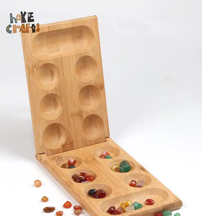 WE Games Folding Mancala - Solid Wood Board & Glass Stones