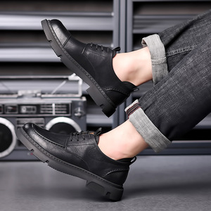 Men's Retro Leather Shoes <b>Brown</b> <b>Lace</b>-Up Low-Top Casual Work <b>Boots</b> Stitching Detail Leisure Wear Wenzhou Made - Product Image 3