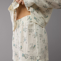 Pyjamas pour femmes courts en bambou écologique imprimés sur mesure Broderie florale en pointelle