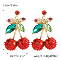 Boucles d'oreilles élégantes en strass en forme de cerise, boucles d'oreilles multicolores en forme de fruits, design personnalisé, accessoires de mode pour femmes