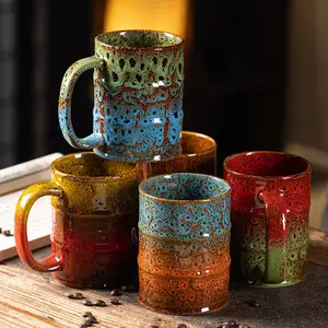 600ml Large Capacity Reusable Oil Drum Type Creative Coffee Cup Kiln Change Home Office Colorful Ceramic Mug