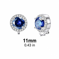 Anting-anting jepit berlian imitasi kristal biru bulat warna perak perhiasan pernikahan pengantin tanpa tindik untuk hadiah wanita anak perempuan