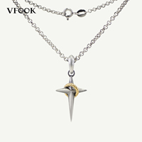 Collier pendentif croix poignard oxydé gothique VFOOK, style punk vintage, en argent sterling 925 pour homme
