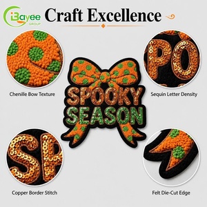 Parche Bordado de Chenilla con Lentejuelas y Purpurina, Diseño de Lazo Espeluznante de Halloween, Grande, Personalizado, al por Mayor, Termoadhesivo para Ropa - Product Image 1