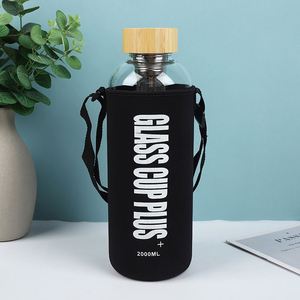 Portable Eco-friendly 18oz-64oz Leakproof Glass Water Bottle with Bamboo Lid Indoor/Outdoor <b>Drinkware</b> for Adults - Product Image 3