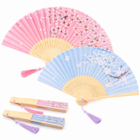 Éventails pliants personnalisés en soie et bambou avec pompons, motif fleurs de cerisier japonais Sakura, pour cadeaux de mariage, OEM