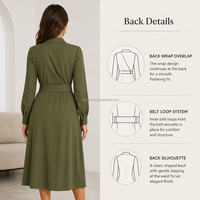 Nouvelle Collection Yegao – Robes Décontractées Mi-Longues en Coton Tissé à Col V et Manches Longues, Coupe Trapèze, Couleur Unie, pour Femme – Vente en Gros OEM