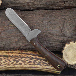 Cuchillo Skinner de Acero de Damasco Hecho a Mano, Profesional, de Alta Gama, con Funda de Cuero y Mango de Madera - Product Image 3