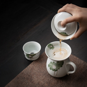 Juego de coladores de té de cerámica pintados a mano con diseño de loto, filtro de porcelana, accesorios para té Kung Fu, estilo tradicional chino - Product Image 2