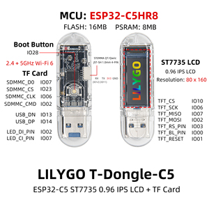 Carte de développement <span class=keywords><strong>LILYGO</strong></span> T-Dongle-C5 ESP32-C5, Wi-Fi double bande, écran LCD IPS de 0,96 pouce, dongle USB, 16 Mo de mémoire flash, 8 Mo de PSRAM, prise en charge de la carte TF - Product Image 6
