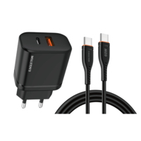 Ensemble de chargeurs rapides USB-C 25W + USB-A QC3.0 18W avec câble de données USB-C vers USB-C 3A, solution d'alimentation efficace pour divers appareils