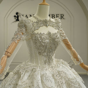 Robe de mariée luxueuse à col montant, style Empire, avec perles de cristal et appliques en dentelle, traîne chapelle, modèle GT26031 - Product Image 5