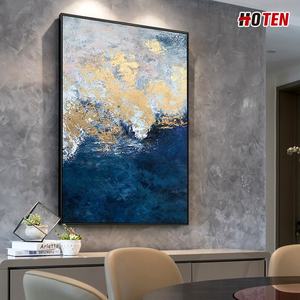 Grande peinture <span class=keywords><strong>à</strong></span> l'huile abstraite peinte <span class=keywords><strong>à</strong></span> la main avec feuille d'or, paysage marin pour la décoration du salon, décoration d'hôtel, support sur toile - Product Image 5