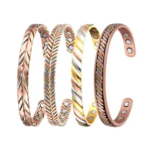 Venta al por mayor trenzado hecho a mano 99.99% brazaletes magnéticos de cobre puro pulseras de alambre de cobre minimalistas ajustables para mujeres