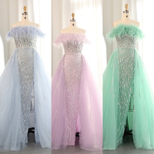 Sharon ha detto SS252 lusso Dubai piume lilla abito <span class=keywords><strong>da</strong></span> sera con gonna laterale spacco <span class=keywords><strong>verde</strong></span> donna abiti <span class=keywords><strong>da</strong></span> festa di nozze - Product Image 6