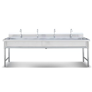 Évier utilitaire à 2 cuves en acier inoxydable 304 fait à la main Évier de cuisine/buanderie commercial Double surface brossée autoportante - Product Image 2