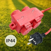 Prise allemande 16A 4 voies 4 prises IP44 étanche pour extérieur en caoutchouc noir/rouge 10m/15m/30m VDE/CE/GS
