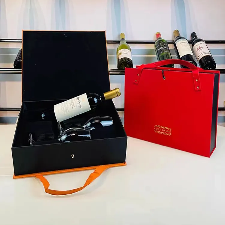 Emballage cadeau de boîtes à vin de luxe avec logo personnalisé boîte-cadeau pliable de vin rouge