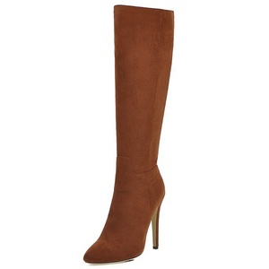 Bottes hautes en daim pour femme, taille EU 47, hiver, talon fin, bout pointu, bottes longues pour robe, bottes mi-mollet - Product Image 4